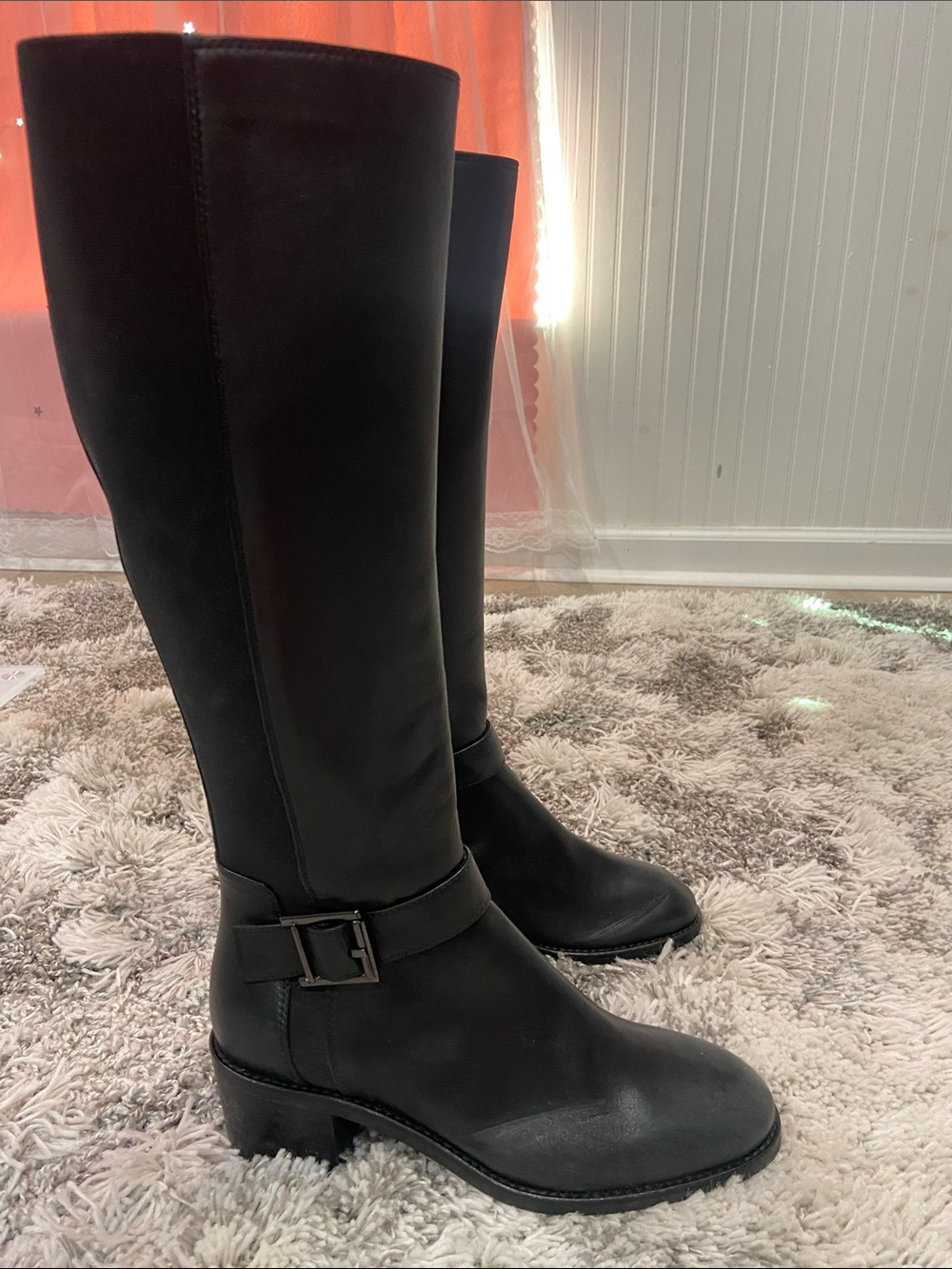 Aquatalia Black Up to the-Knee Buckle Riding Boots size 8.5 M